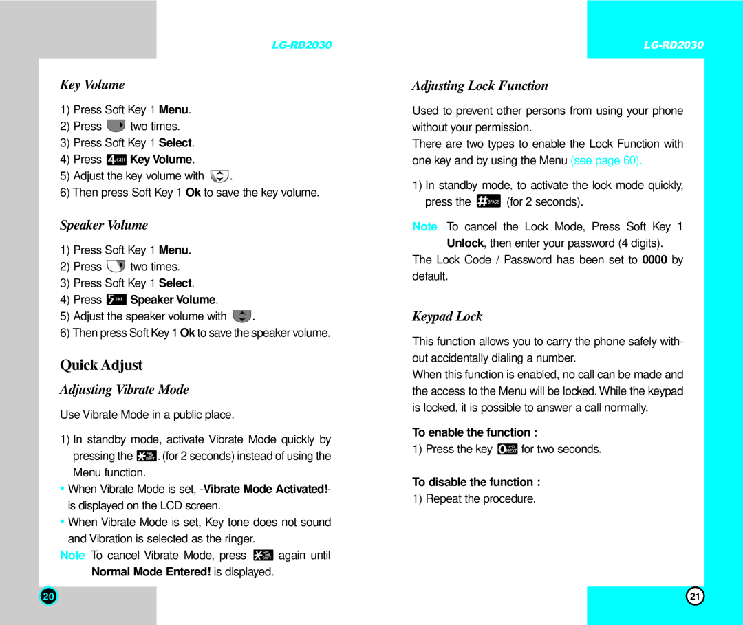 LG Electronics RD2030 user manual Quick Adjust 