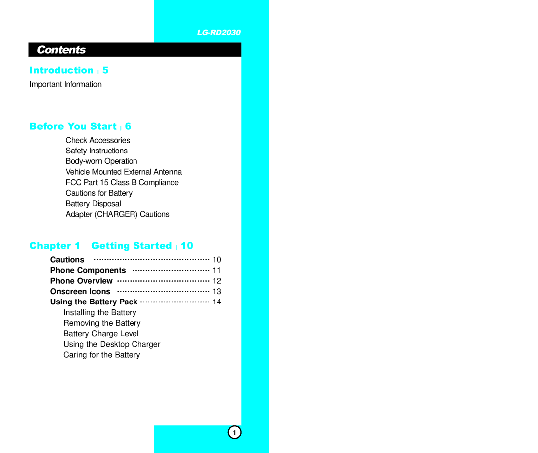 LG Electronics RD2030 user manual Contents 