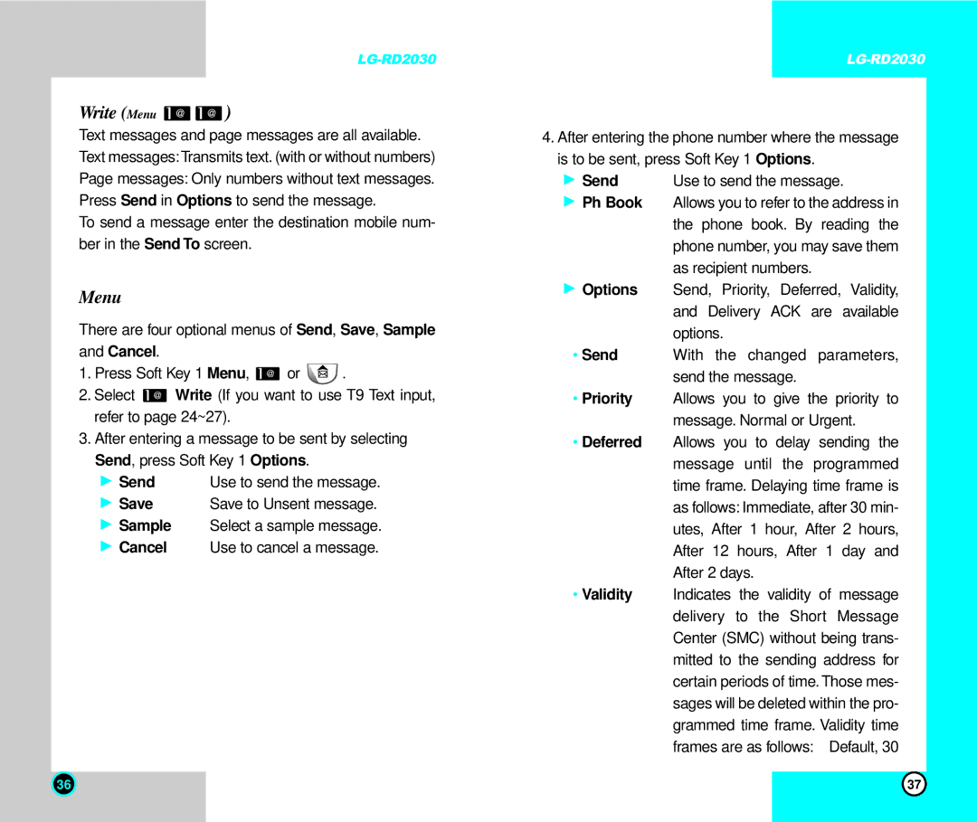 LG Electronics RD2030 user manual Write Menu 