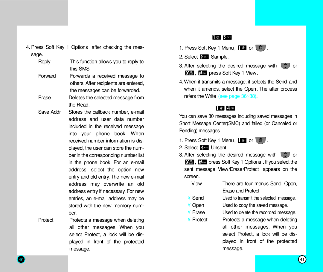 LG Electronics RD2030 user manual Sample, Unsent Menu, Reply 