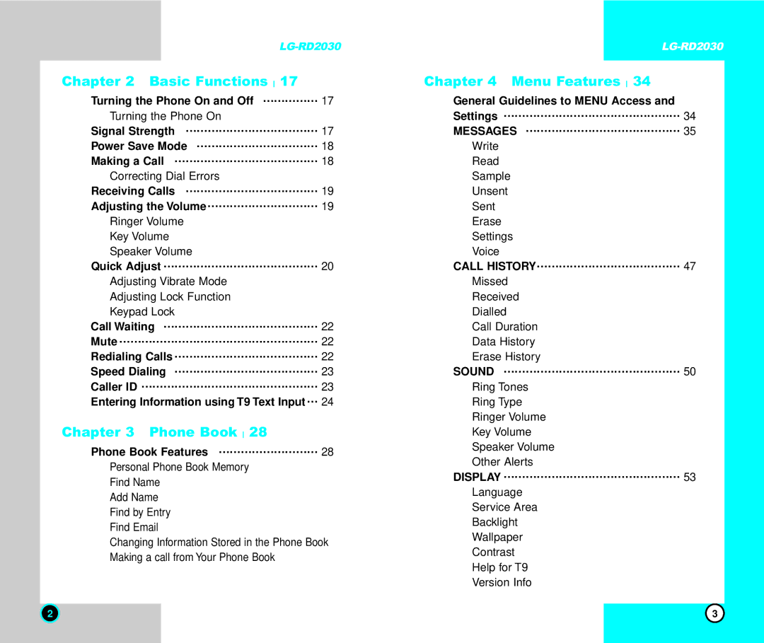 LG Electronics RD2030 user manual Turning the Phone On and Off … … … … …, Signal Strength … … … … … … … … … … … … 