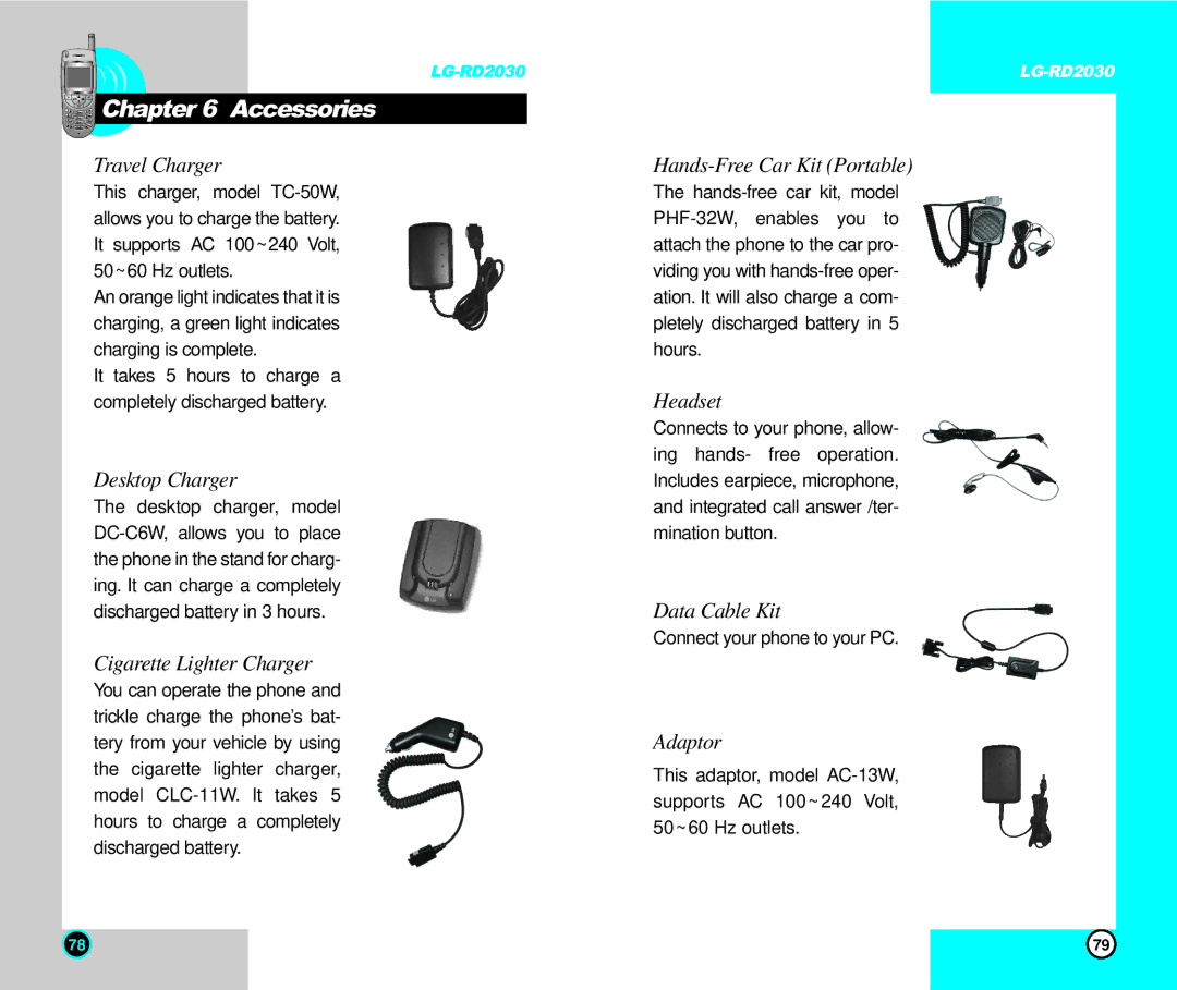 LG Electronics RD2030 user manual Accessories, Travel Charger 