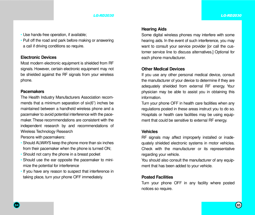 LG Electronics RD2030 user manual Posted Facilities 