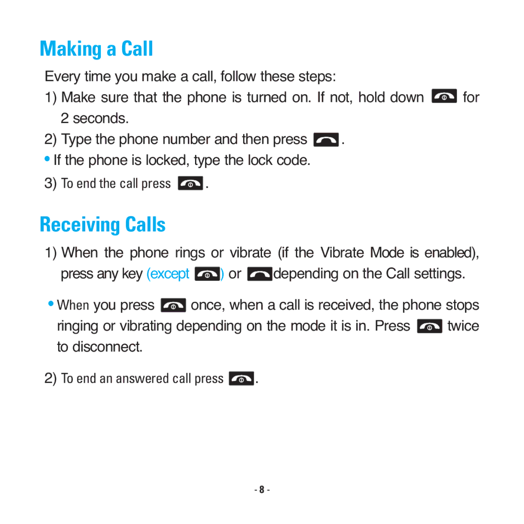 LG Electronics RD2530 manual Making a Call, Receiving Calls 