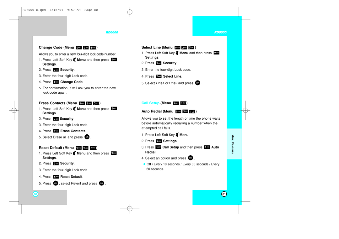 LG Electronics RD6000 manual Call Setup Menu 