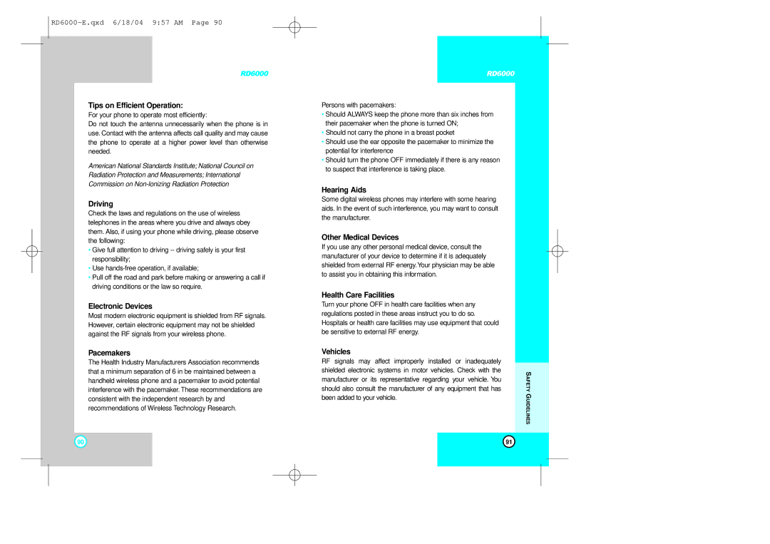 LG Electronics RD6000 manual Tips on Efficient Operation, Driving, Electronic Devices, Pacemakers, Hearing Aids, Vehicles 