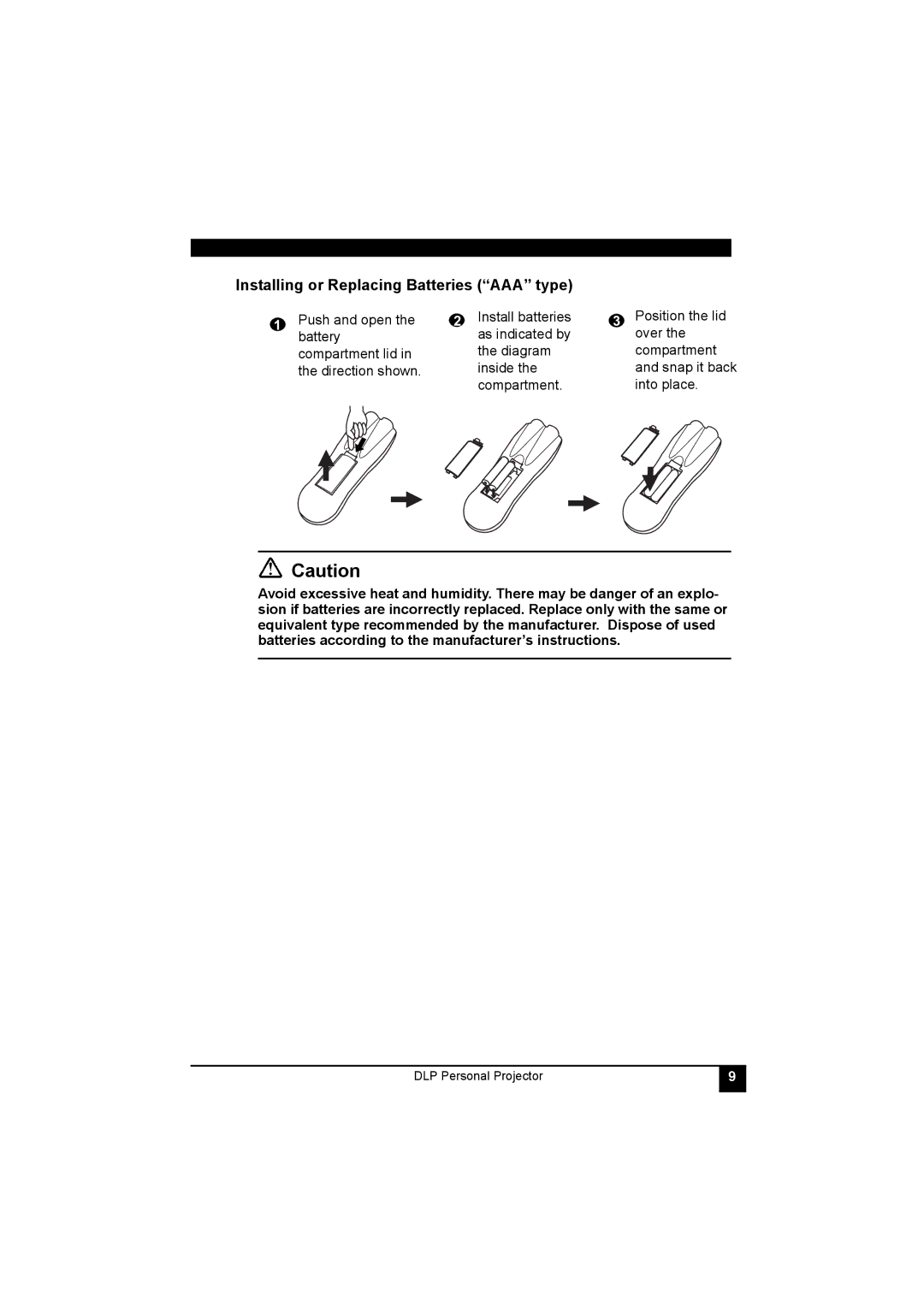 LG Electronics RDJT50 1024X768 XGA, RDJT52 1024X768 XGA manual Installing or Replacing Batteries AAA type 