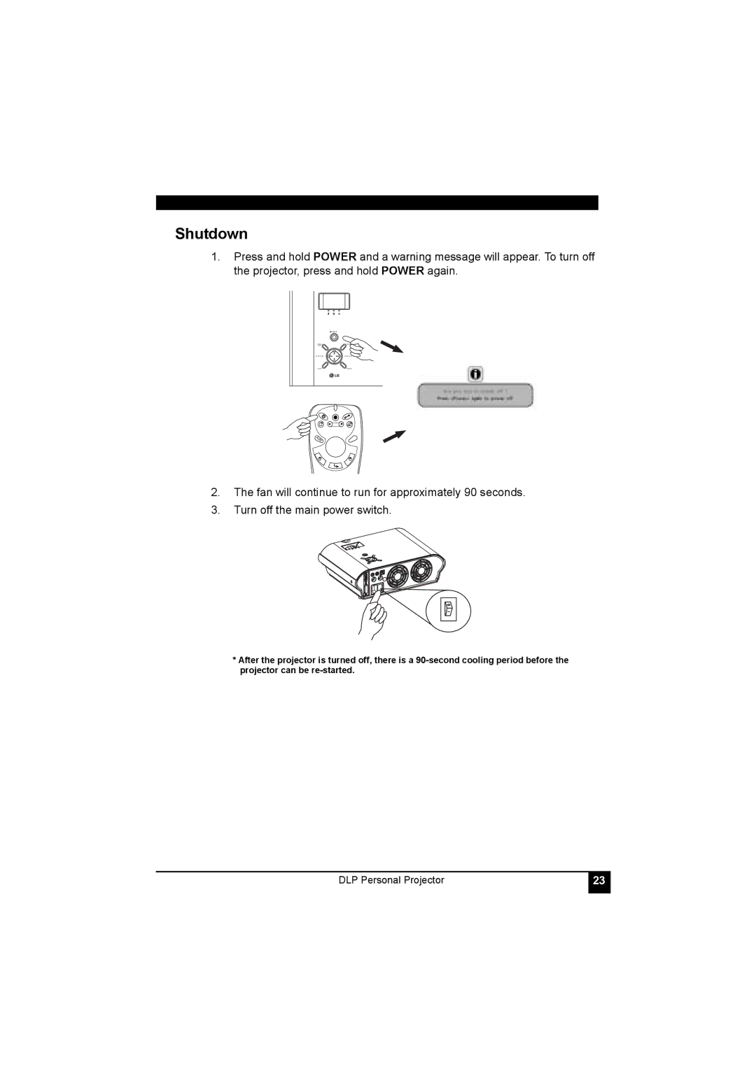 LG Electronics RDJT50 1024X768 XGA, RDJT52 1024X768 XGA manual Shutdown 