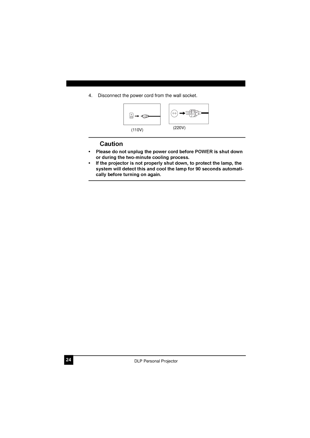 LG Electronics RDJT52 1024X768 XGA, RDJT50 1024X768 XGA manual Disconnect the power cord from the wall socket 