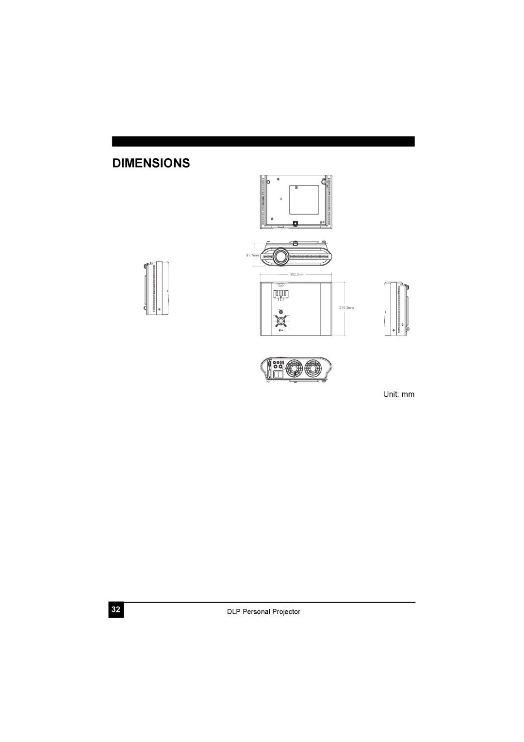 LG Electronics RDJT52 1024X768 XGA, RDJT50 1024X768 XGA manual Dimensions 