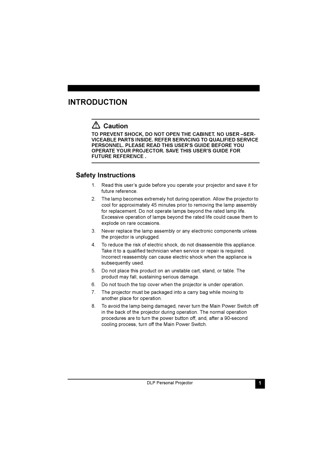 LG Electronics RDJT50 1024X768 XGA, RDJT52 1024X768 XGA manual Introduction, Safety Instructions 