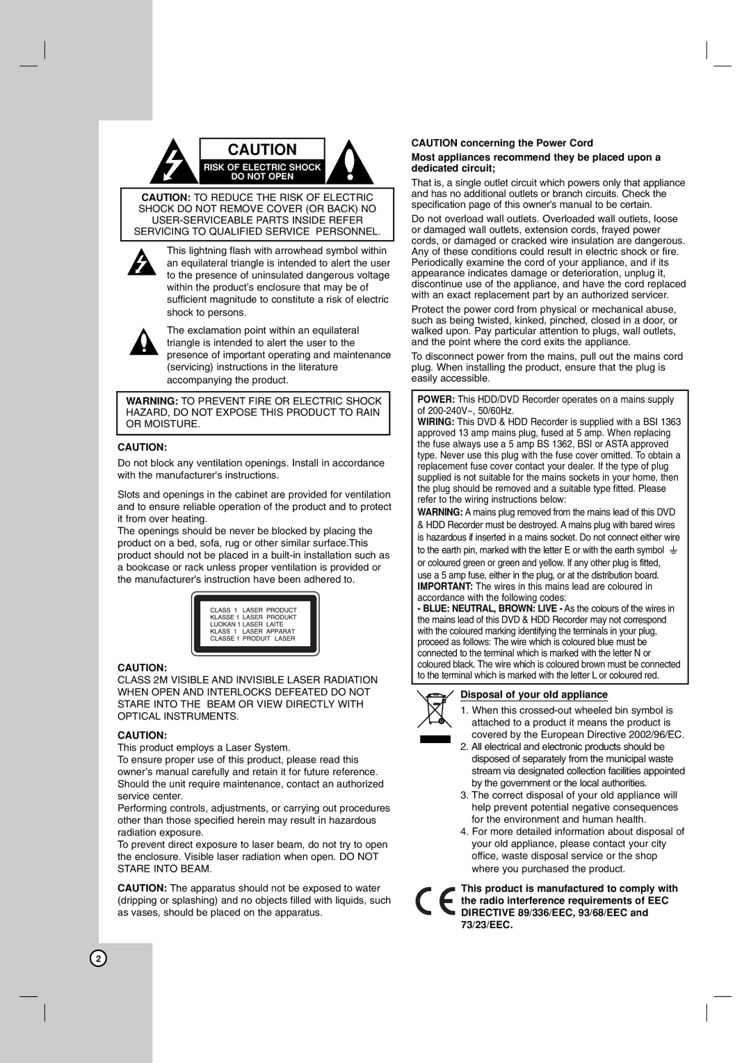 LG Electronics RH199H, RH188H owner manual Disposal of your old appliance 