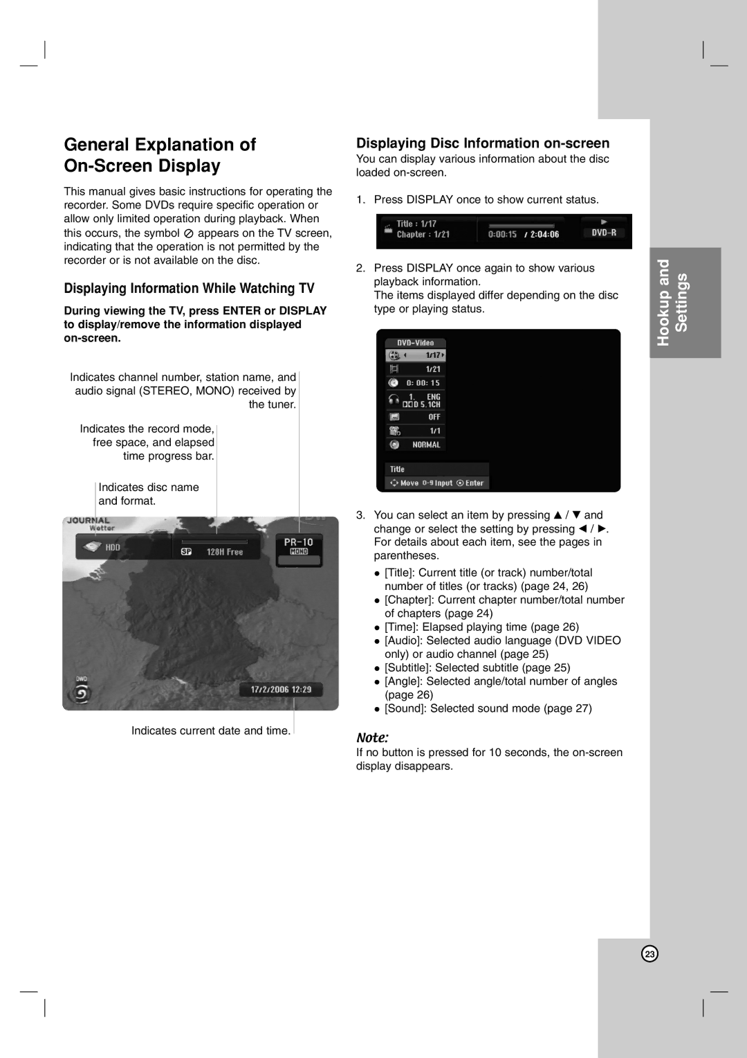 LG Electronics RH188H, RH199H General Explanation On-Screen Display, Displaying Information While Watching TV 