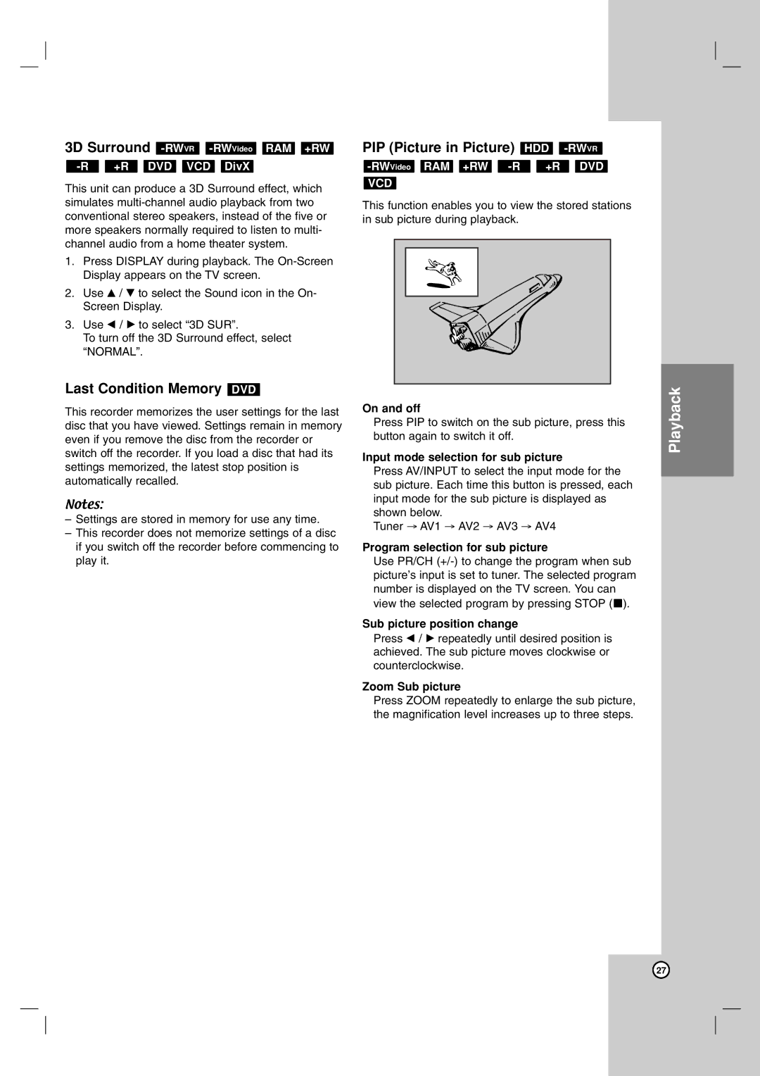 LG Electronics RH188H, RH199H owner manual Last Condition Memory DVD 