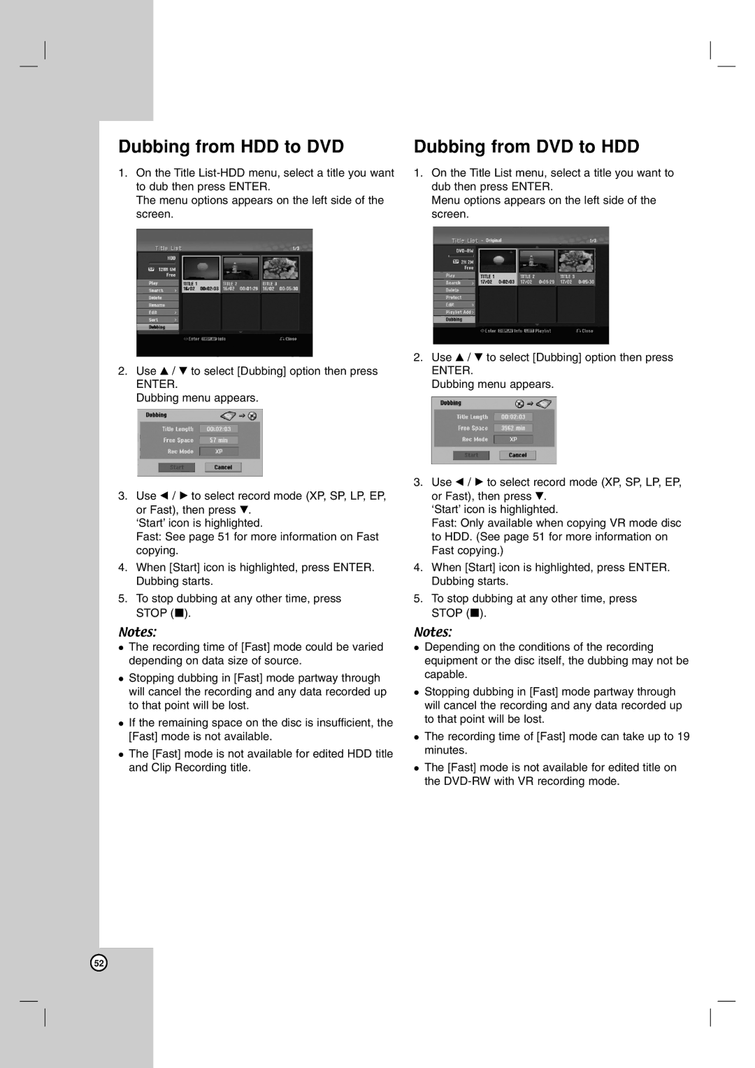 LG Electronics RH199H, RH188H owner manual Dubbing from HDD to DVD, Dubbing from DVD to HDD 