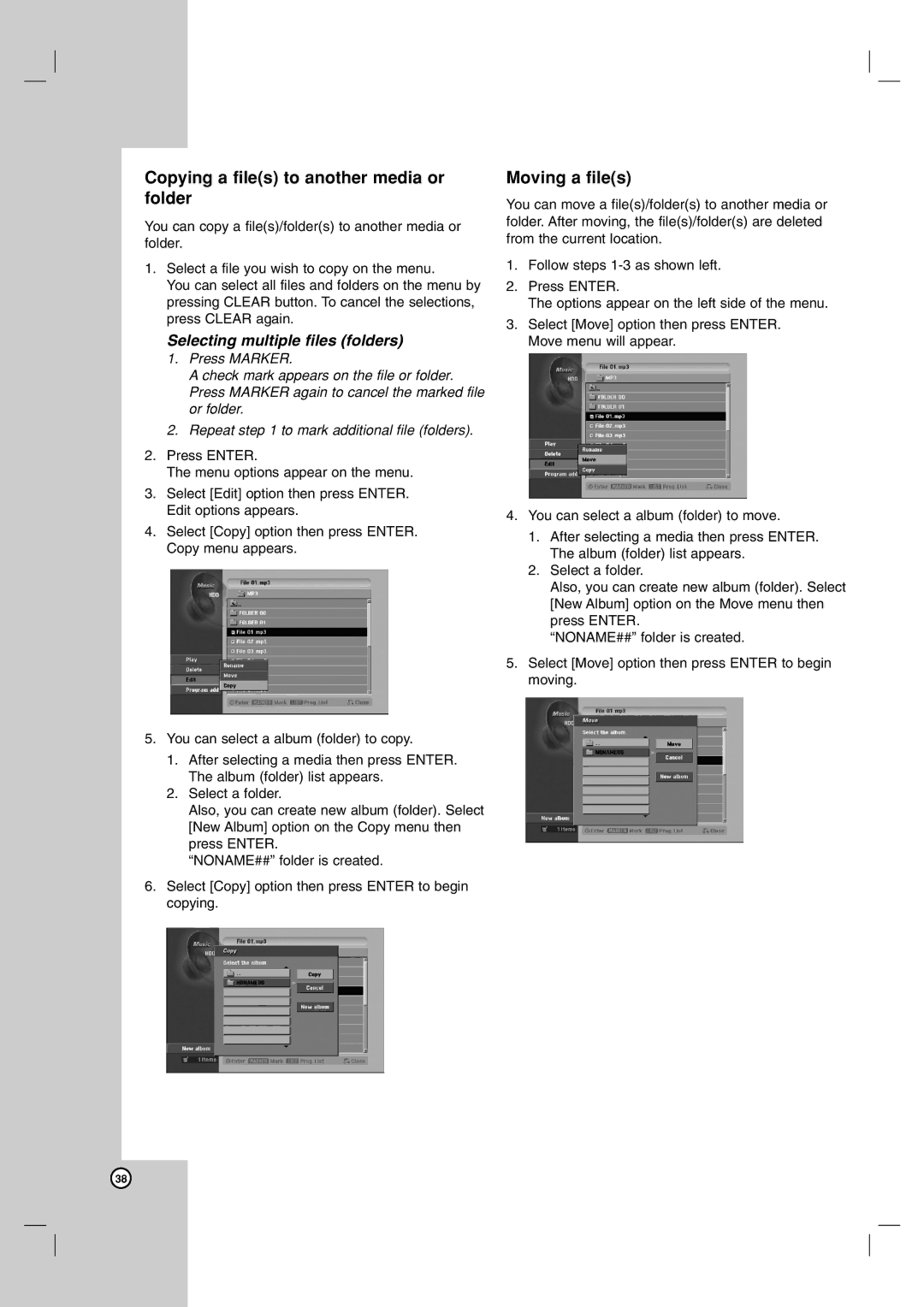 LG Electronics RH7500, RH7800 owner manual Copying a files to another media or folder, Moving a files 