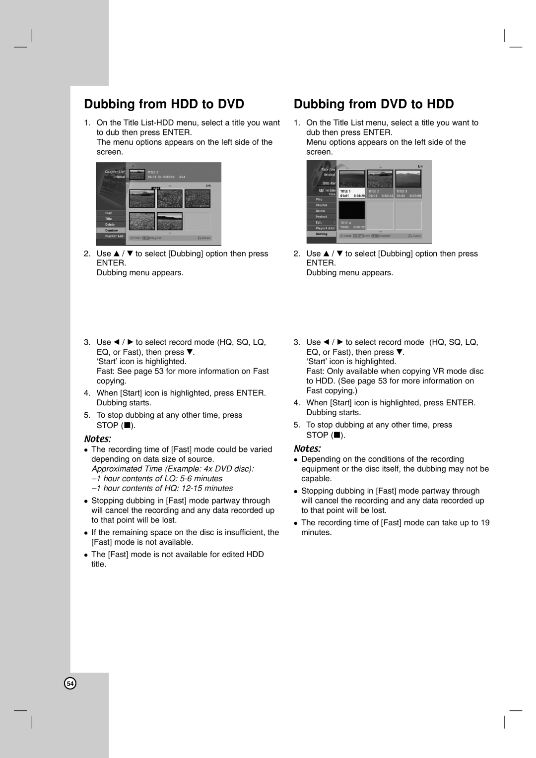 LG Electronics RH7500, RH7800 owner manual Dubbing from HDD to DVD, Dubbing from DVD to HDD 