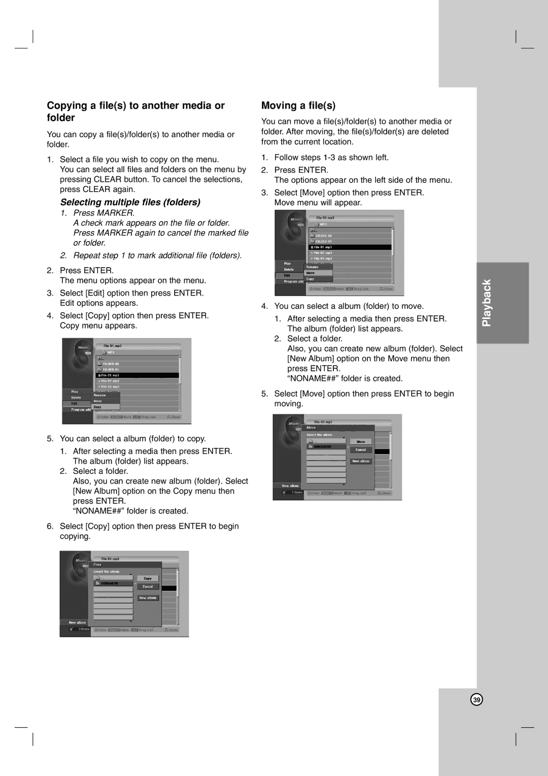 LG Electronics RH7850H owner manual Copying a files to another media or folder, Moving a files 