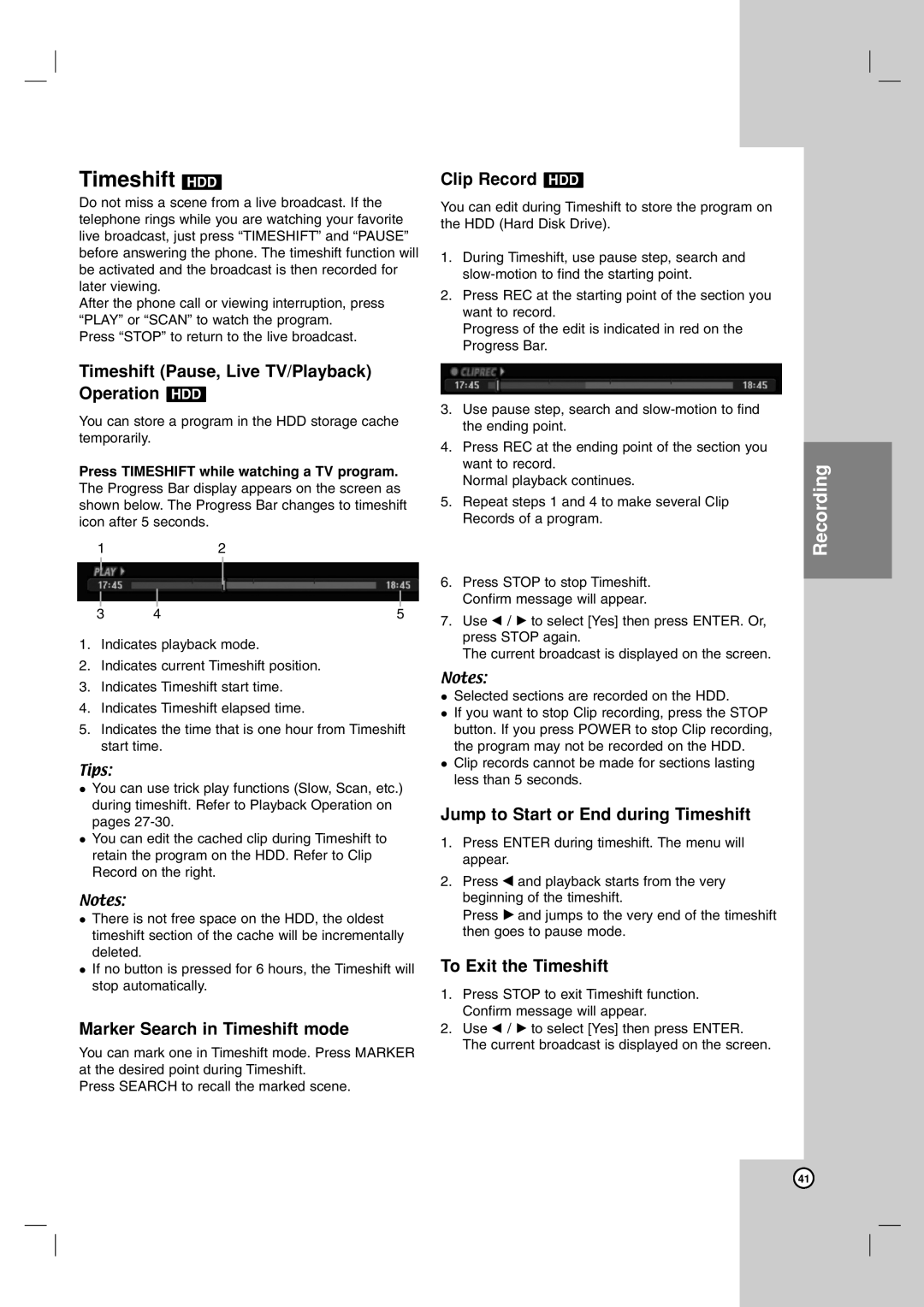 LG Electronics RH7850H owner manual Timeshift HDD 