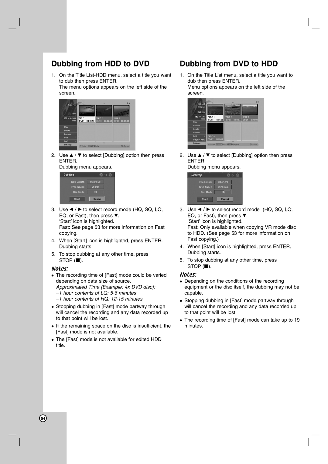 LG Electronics RH7850H owner manual Dubbing from HDD to DVD, Dubbing from DVD to HDD 