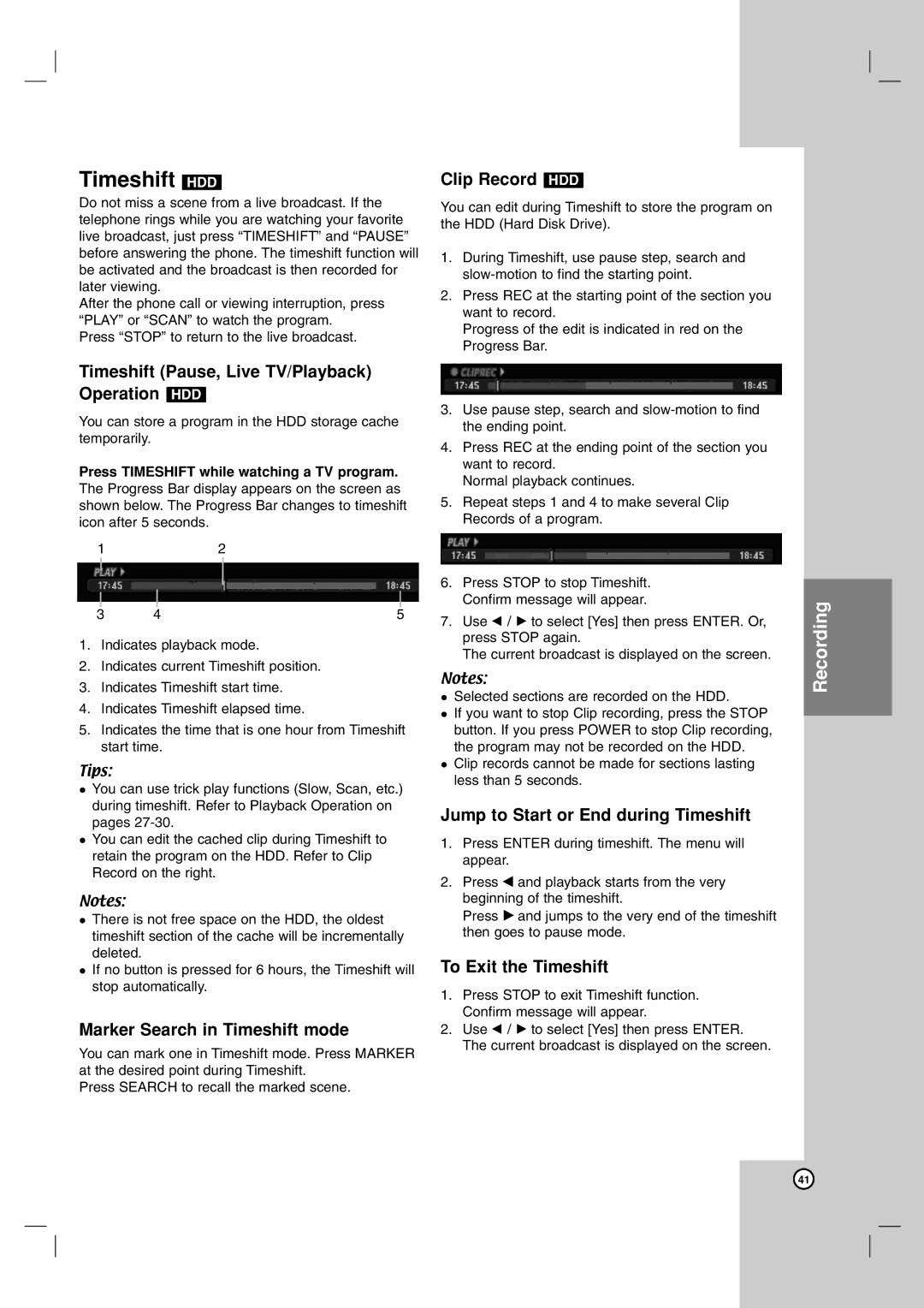 LG Electronics RH7900H owner manual Timeshift HDD 