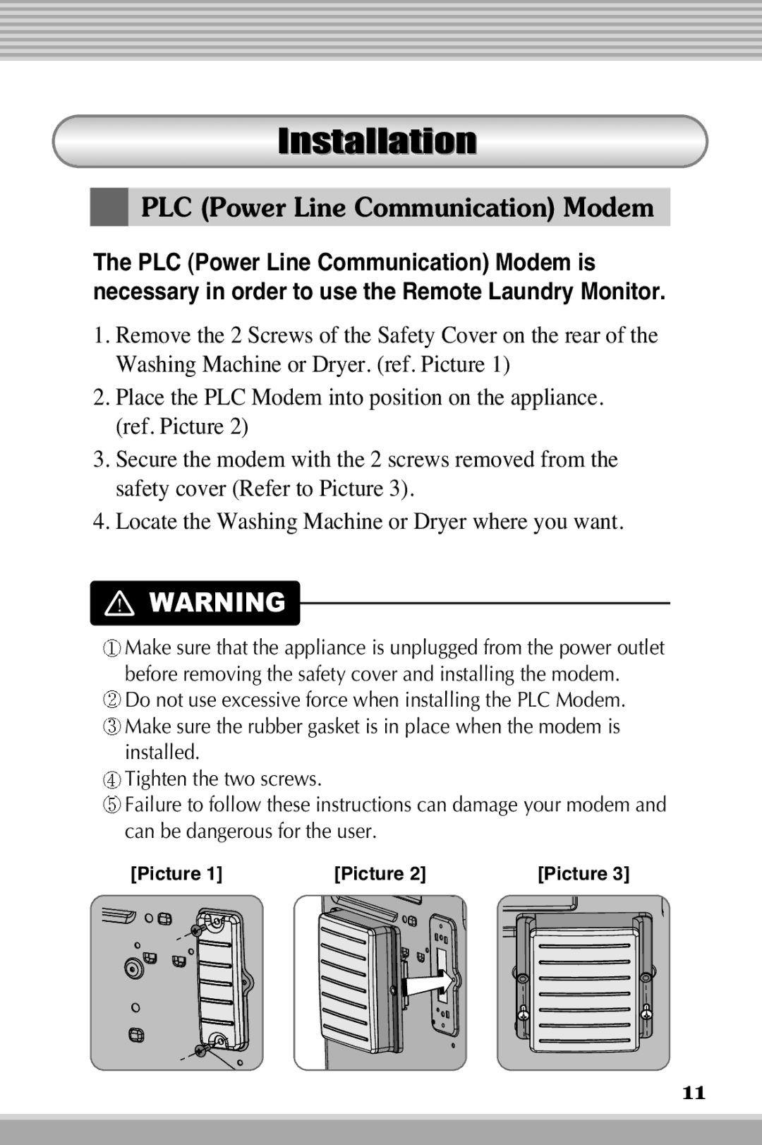 LG Electronics RLM10, RLM20K owner manual Installation, PLC Power Line Communication Modem 