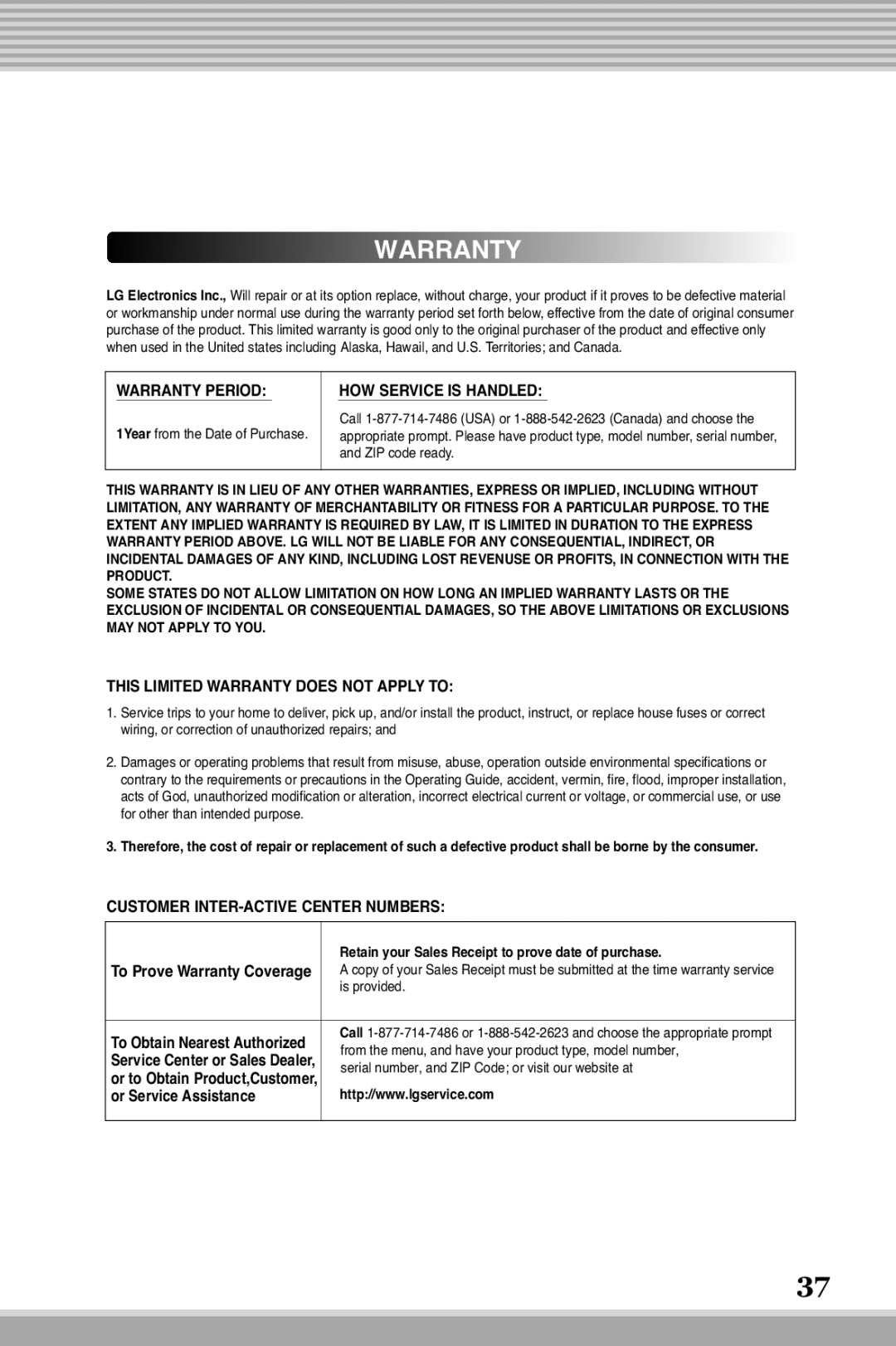 LG Electronics RLM10, RLM20K owner manual Warranty 