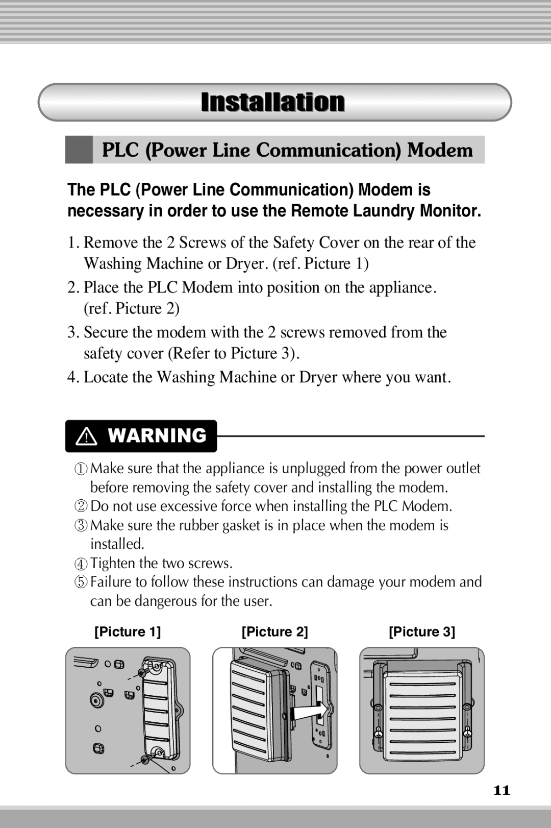 LG Electronics RLM10, RLM20K owner manual Installation, PLC Power Line Communication Modem 