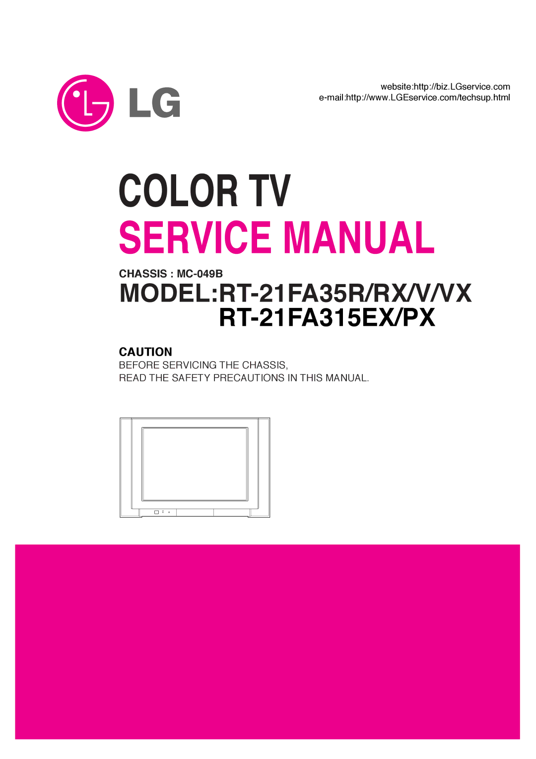 LG Electronics service manual MODELRT-21FA35R/RX/V/VX MODELRT-21FA315EX/PX 