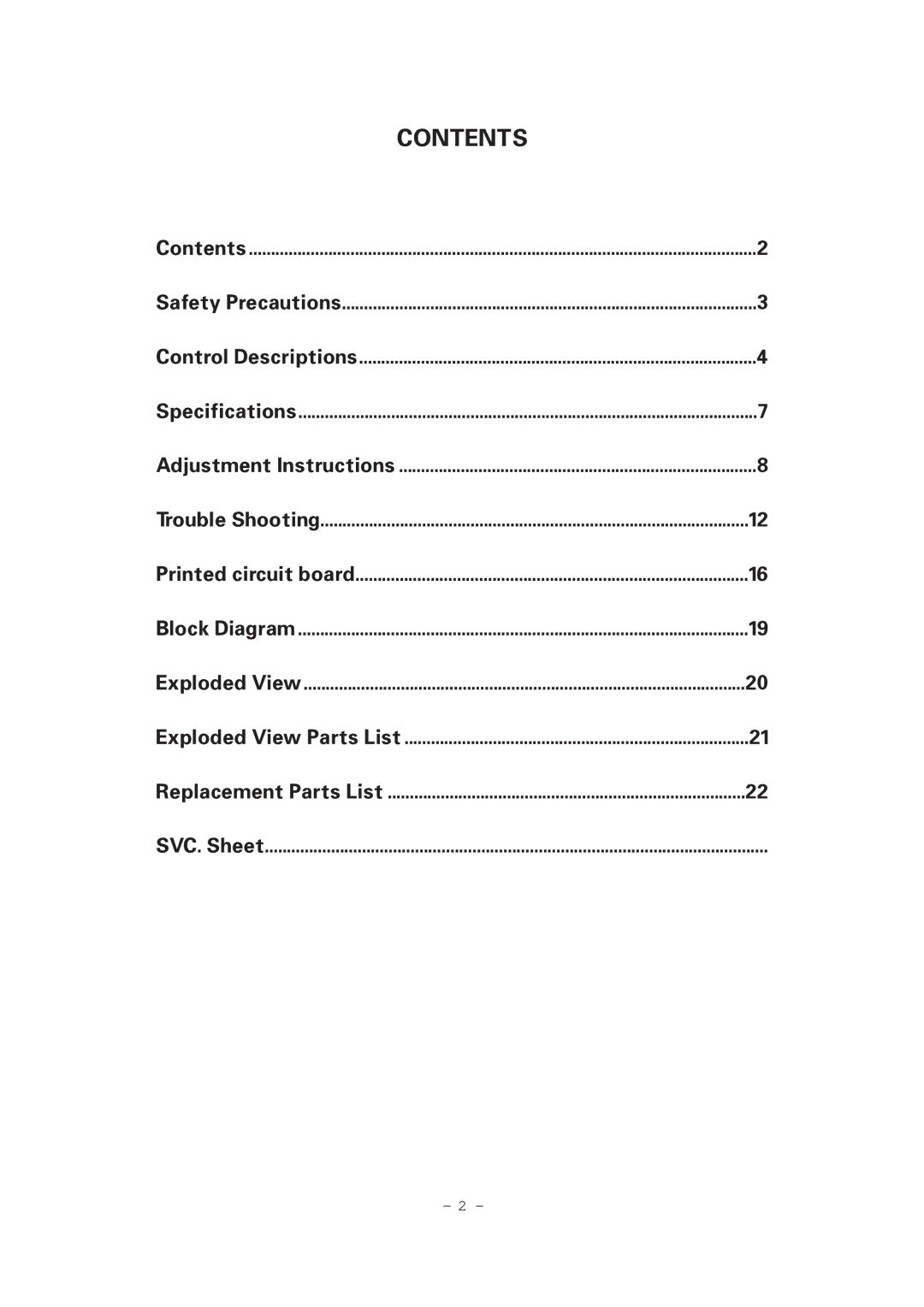 LG Electronics RT-21FA35R/RX/V/VX service manual Contents 