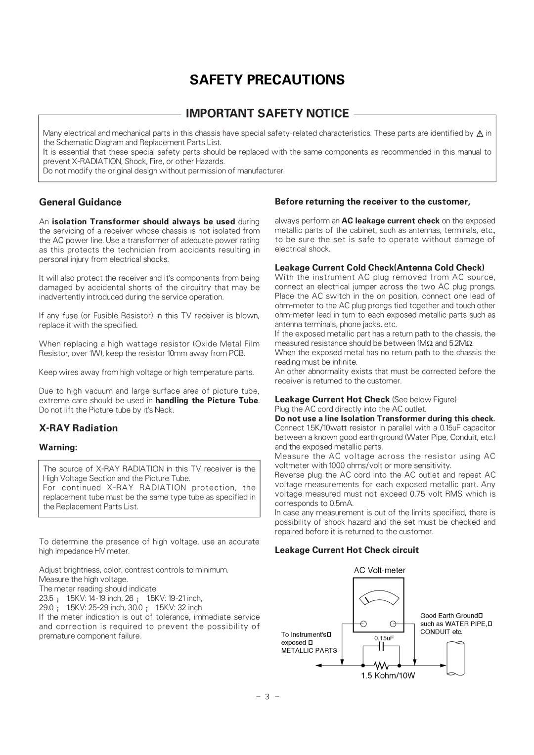 LG Electronics RT-21FA35R/RX/V/VX service manual Safety Precautions, Important Safety Notice 