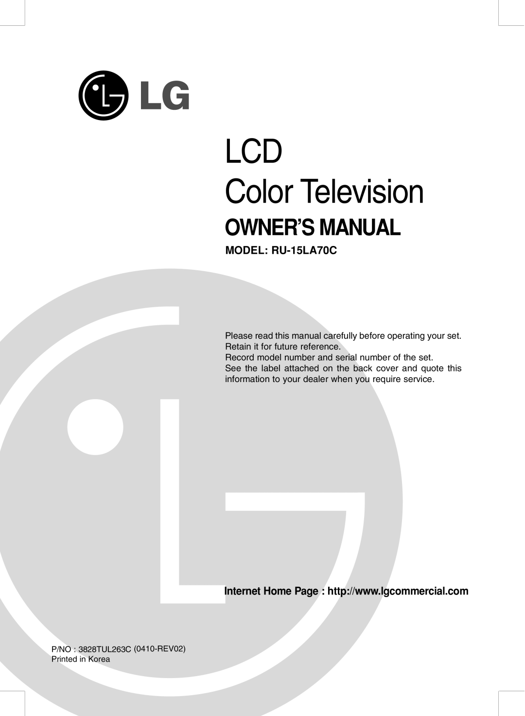 LG Electronics RU-15LA70C owner manual Lcd 