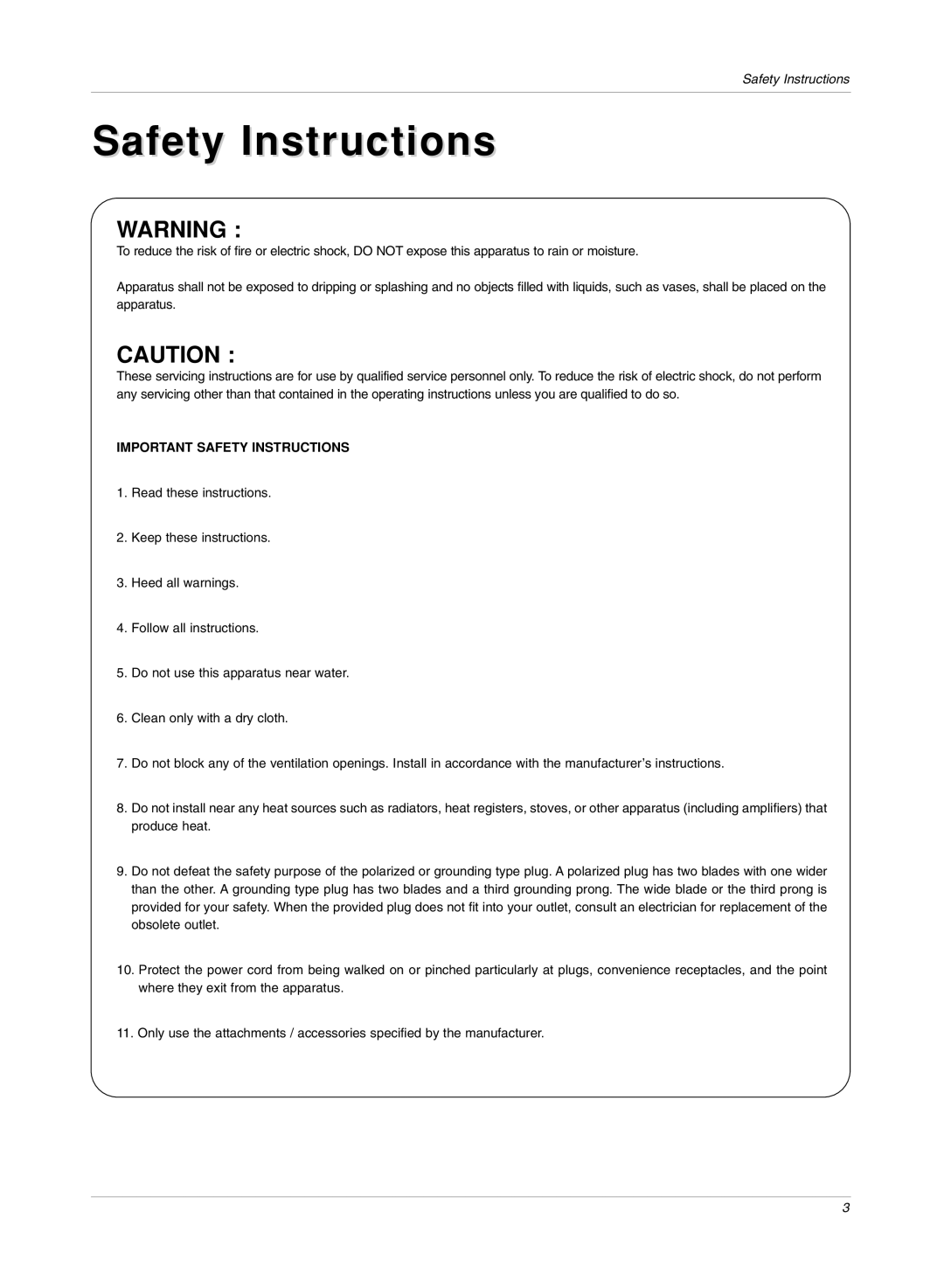 LG Electronics RU-15LA70C owner manual Important Safety Instructions 