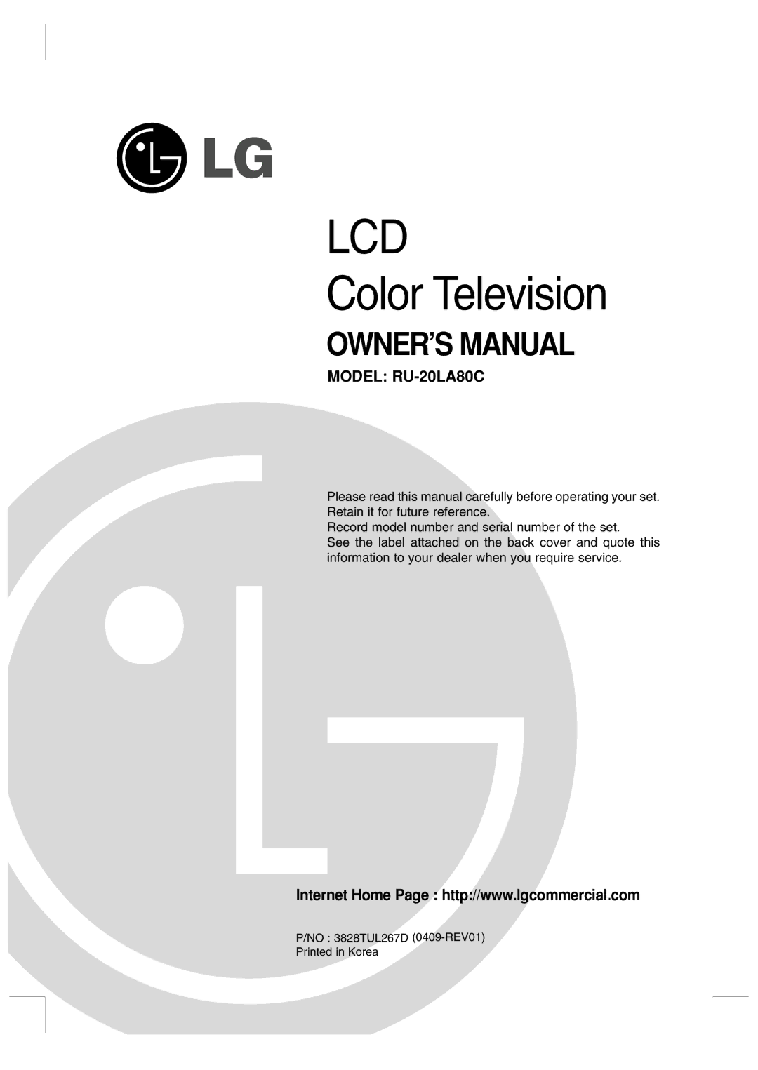 LG Electronics RU-20LA80C owner manual Lcd 