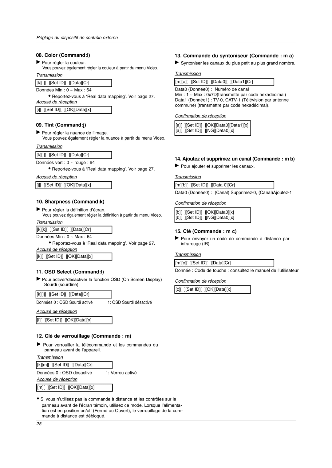 LG Electronics RU-20LA80C owner manual Commande du syntoniseur Commande m a, Ajoutez et supprimez un canal Commande m b 