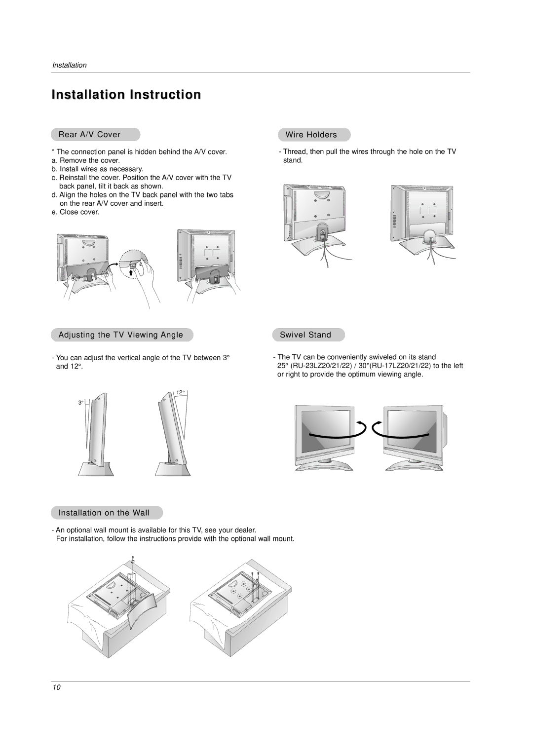 LG Electronics RU-23LZ20,RU-23LZ21, RU-23LZ22, RU-17LZ20, RU-17LZ21, RU-17LZ22 owner manual Installation Instruction 