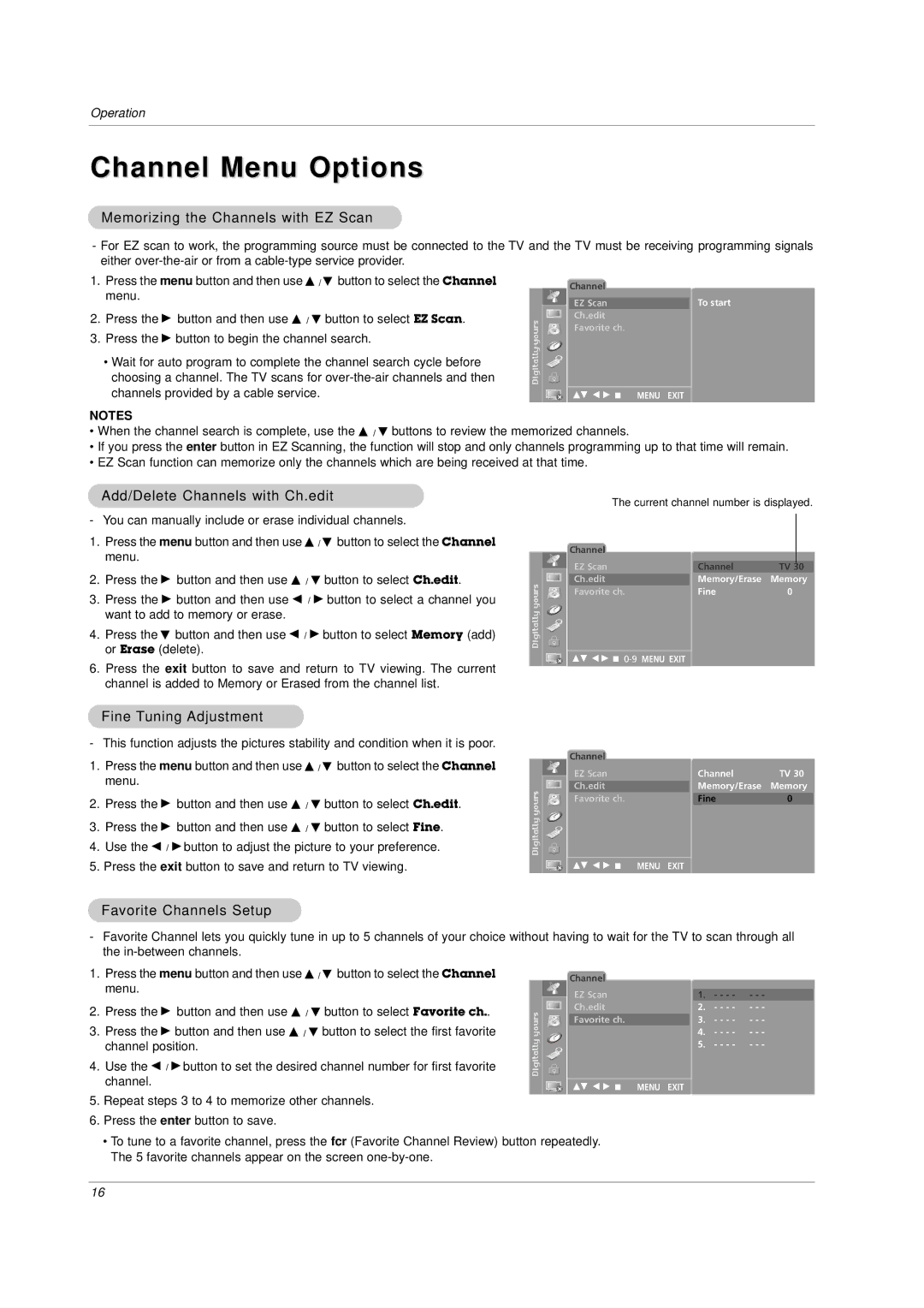 LG Electronics RU-23LZ20,RU-23LZ21, RU-23LZ22 owner manual Channel Menu Options, Memorizing the Channels with EZ Scan 