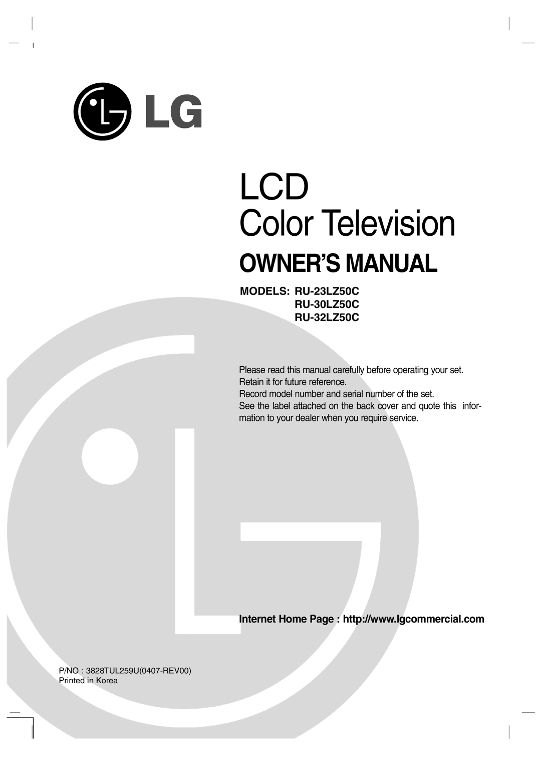 LG Electronics RU-23LZ50C owner manual Lcd 