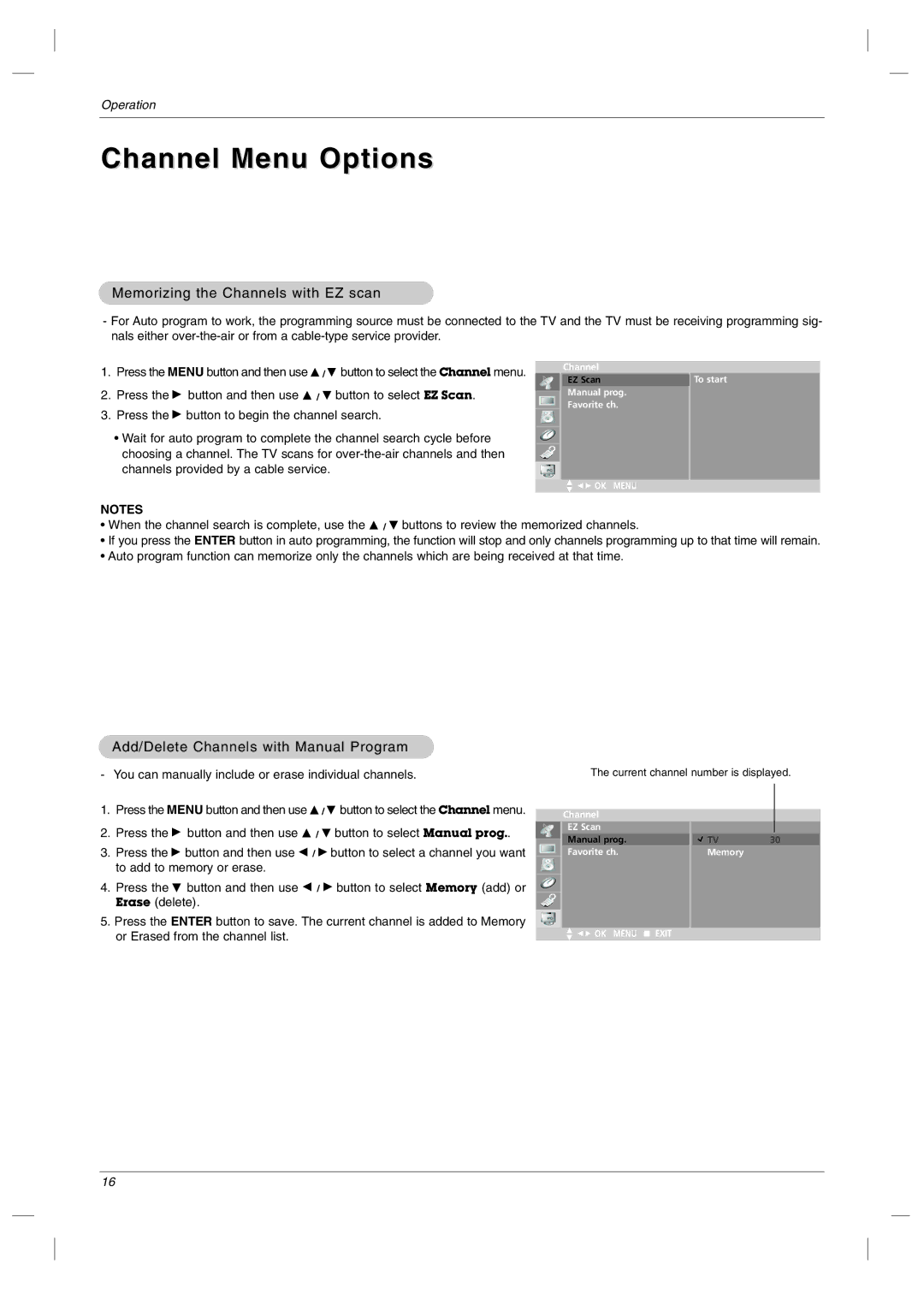 LG Electronics RU-23LZ50C owner manual Channel Menu Options, Memorizing the Channels with EZ scan 