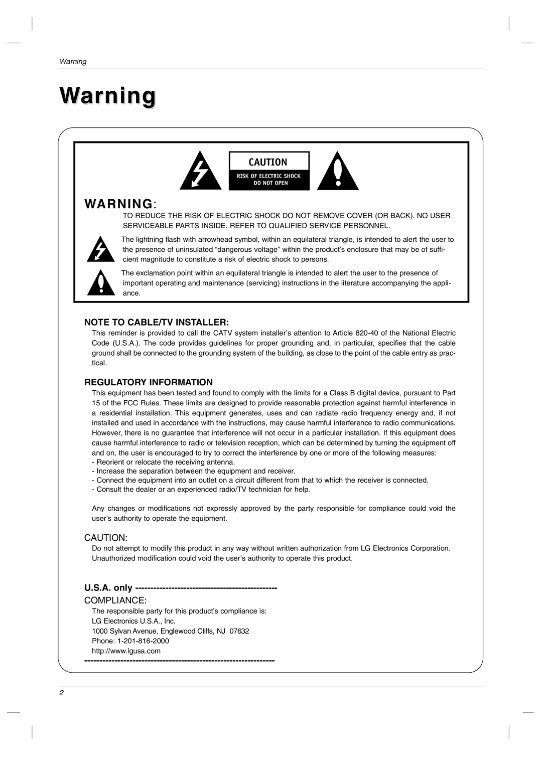 LG Electronics RU-23LZ50C owner manual Regulatory Information 