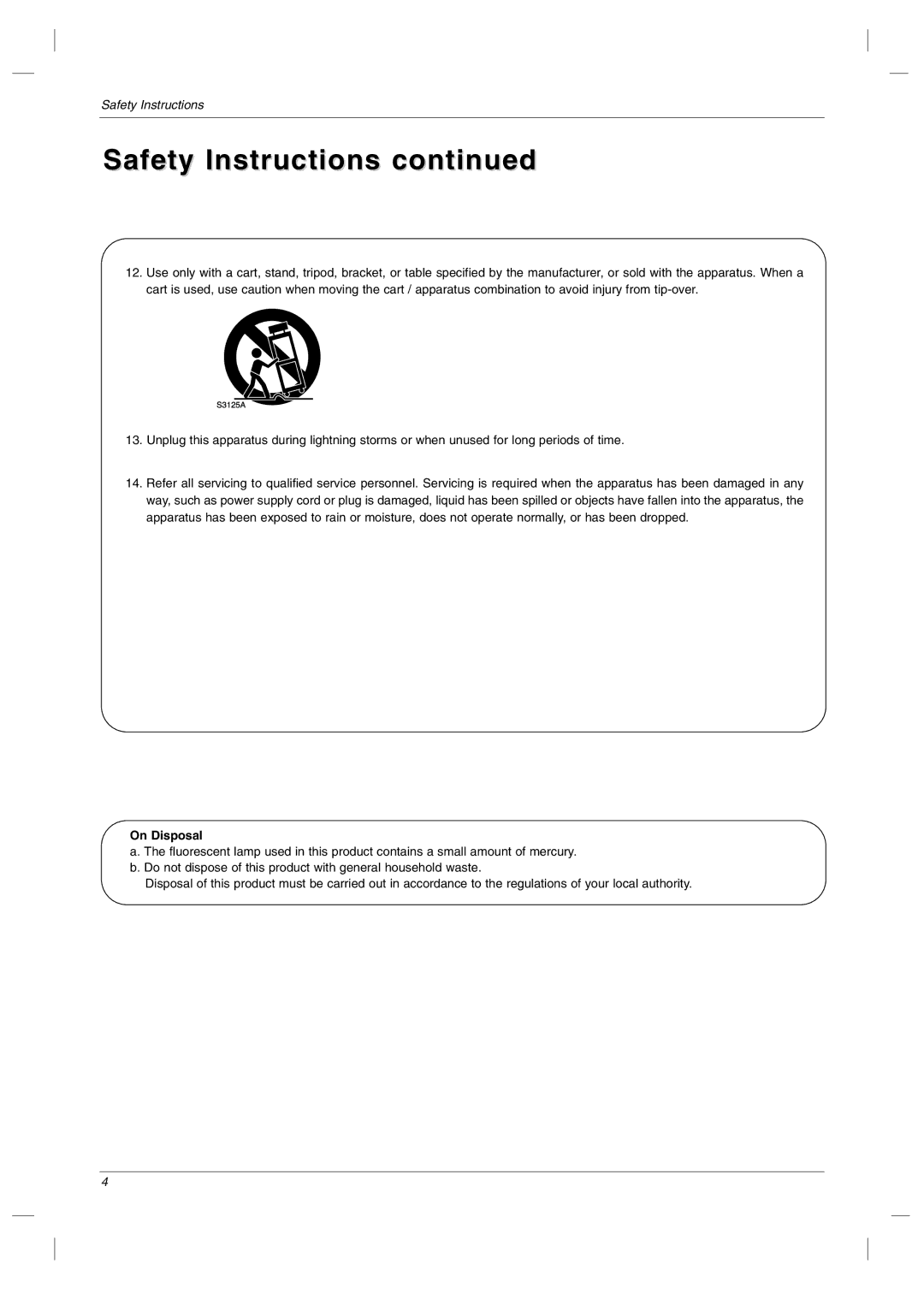 LG Electronics RU-23LZ50C owner manual Safety Instructions, On Disposal 