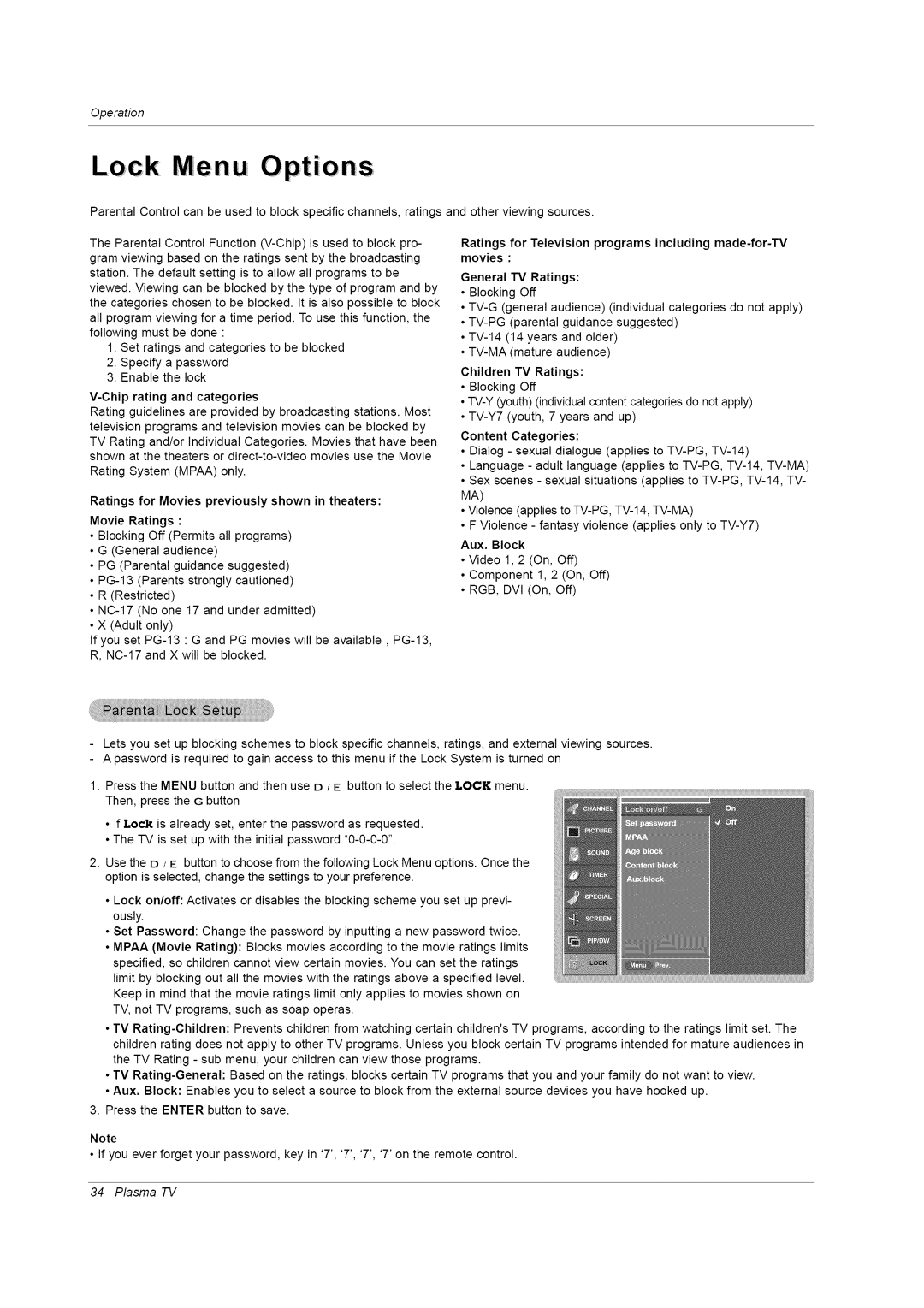 LG Electronics RU-42PZ61/71 manual Television programs including made-for-TV, Movies, General, Children, Movie Ratings 