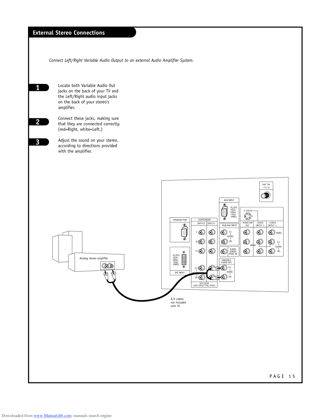 LG Electronics ru-44sz80l owner manual External Stereo Connections 