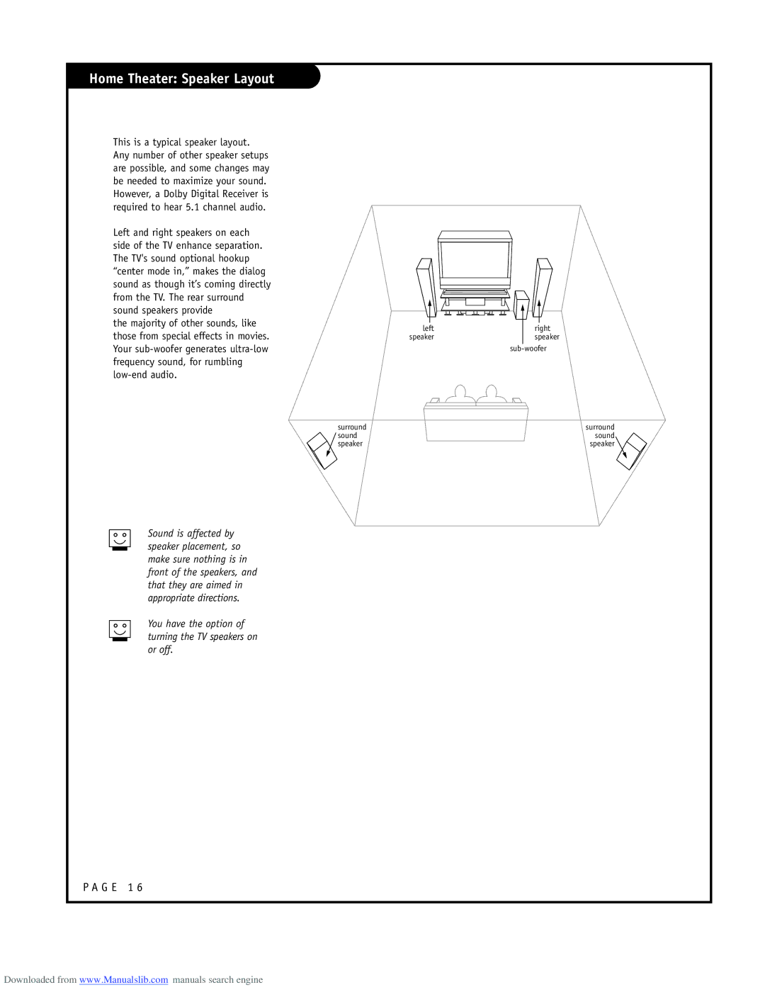 LG Electronics ru-44sz80l owner manual Home Theater Speaker Layout 