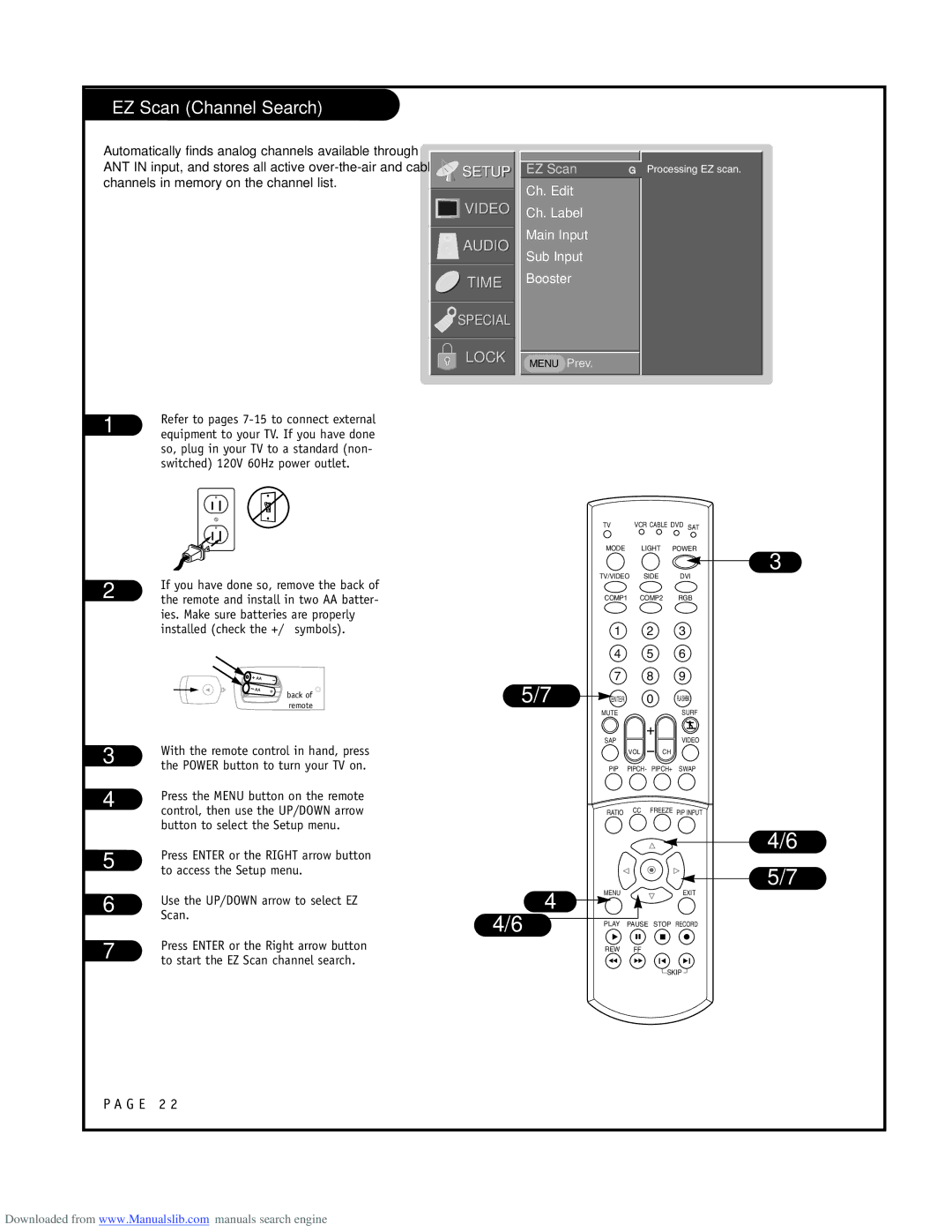 LG Electronics ru-44sz80l owner manual EZ Scan Channel Search, Ch. Edit Ch. Label Main Input Sub Input Booster 