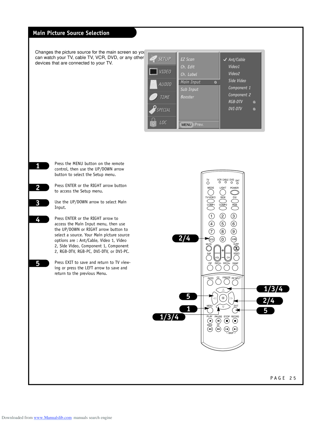 LG Electronics ru-44sz80l owner manual Main Picture Source Selection, EZ Scan Ch. Edit Ch. Label, Sub Input Booster 