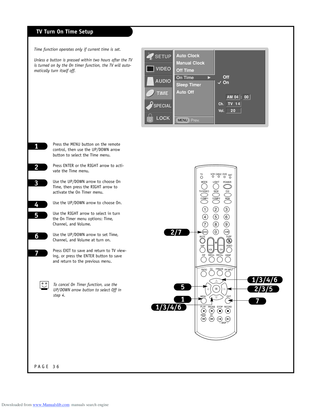 LG Electronics ru-44sz80l owner manual TV Turn On Time Setup, Auto Clock Manual Clock Off Time, Sleep Timer Auto Off 