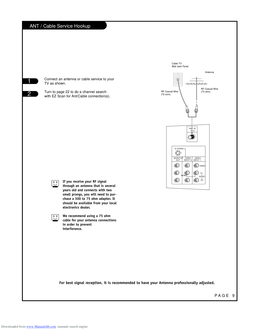 LG Electronics ru-44sz80l owner manual ANT / Cable Service Hookup, TV as shown, Turn to page 22 to do a channel search 