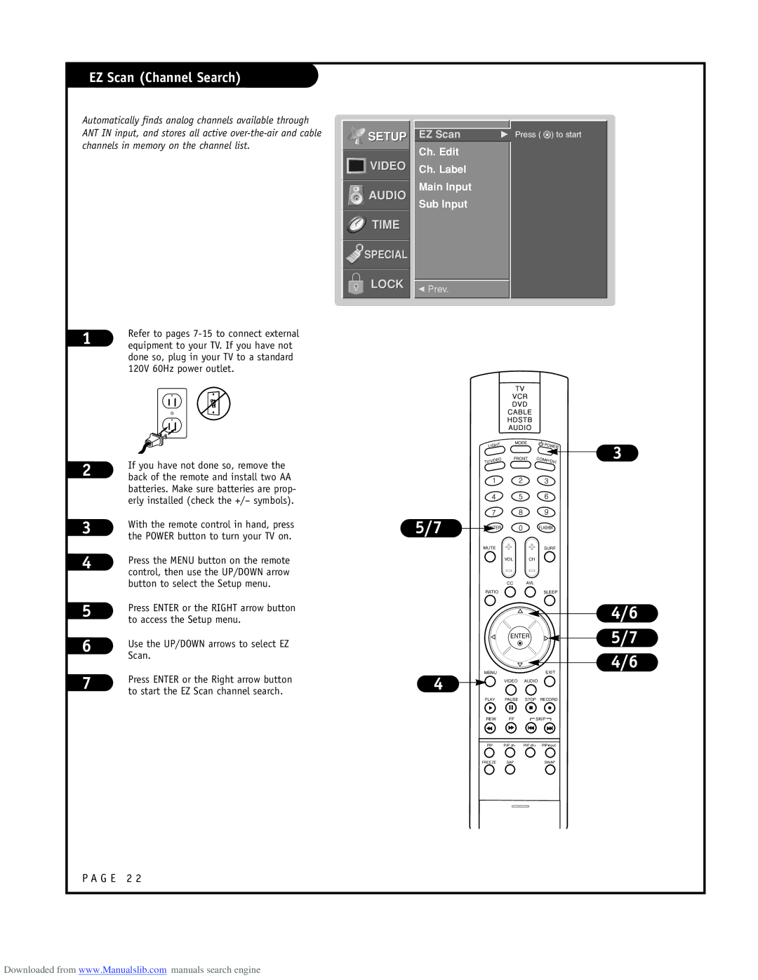 LG Electronics RU-48SZ40 owner manual EZ Scan Channel Search, Ch. Edit Ch. Label Main Input Sub Input 