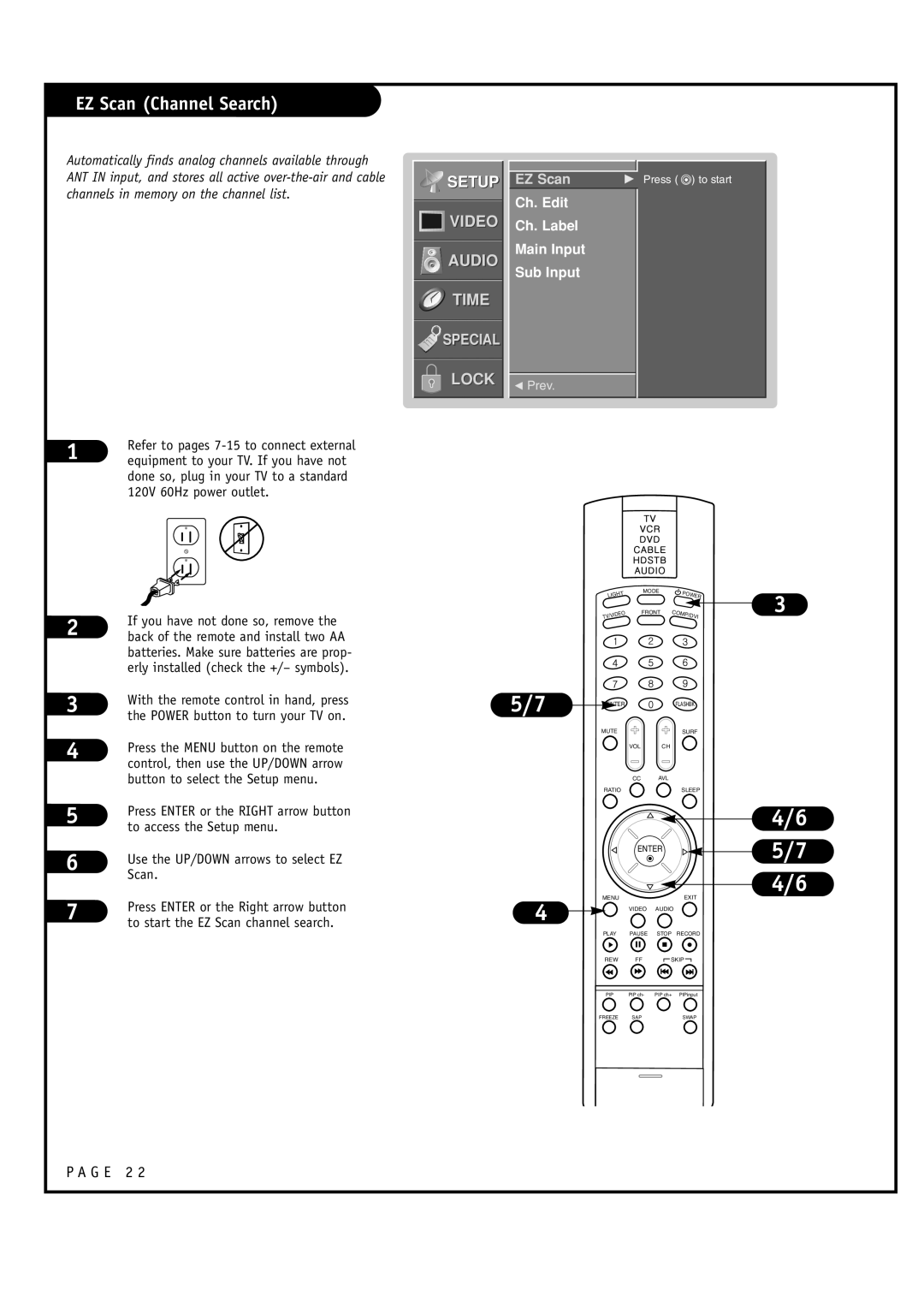 LG Electronics RU-48SZ40 owner manual EZ Scan Channel Search, Ch. Edit Ch. Label Main Input Sub Input 